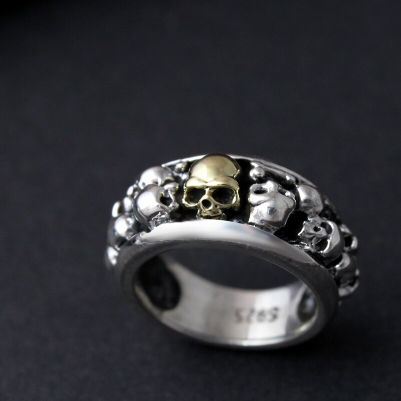 Gothic 925 Sterling Silber Ring für Männer mit Viele Schädel Jungen Vintage Coole Punk Stil Thai Silber Skeleton ringe Band