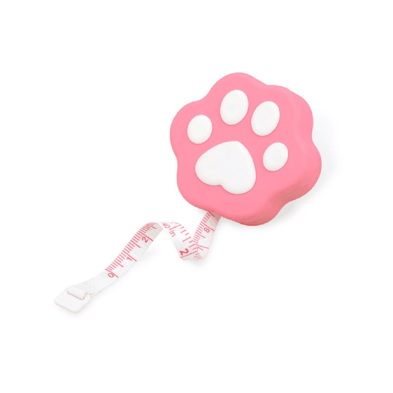 Portable Cartoon Body Measure Tape Lovely Kitten Paw-like Measuring Tape with Lock Pin/Push Button Mini Measuring Tape: pink