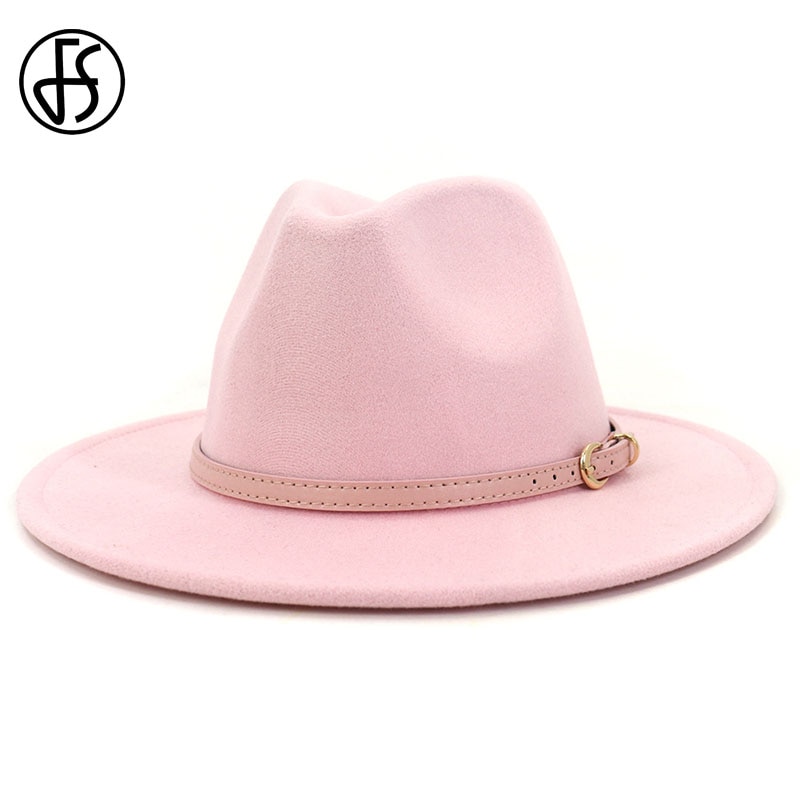Fs roze vilten hoed winter fedora hoeden dames imitatie wol mix brede rand panama klassieke britse herfst dame jazz pet voor heren