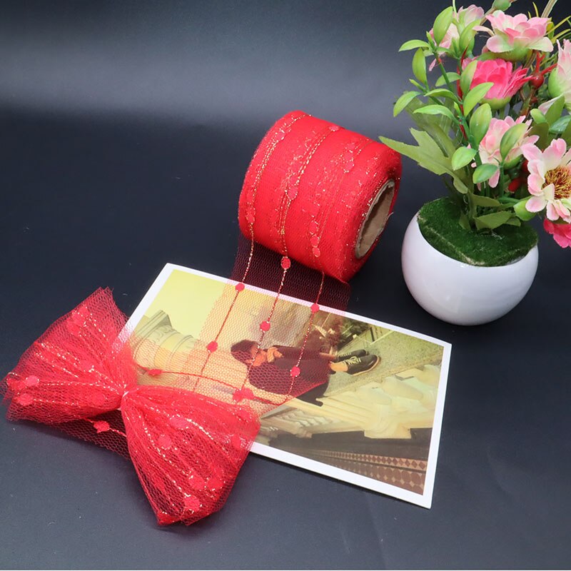 25 yards 6cm kristall tyll rulle organza ren gasväv baby shower favor bröllop bil dekoration fest hem trädgård hantverk leveranser: Röd