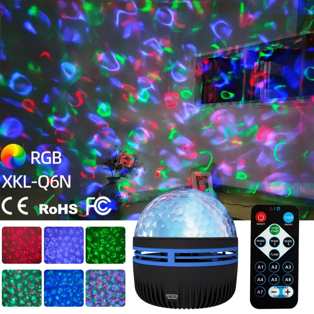 Sternenprojektor-Licht, 7 Farben, Fernbedienung, Polar--Projektion, Nachtlicht für Schlafzimmer, Heimdekoration, Zimmer, Weihnachtsfeier, Disko