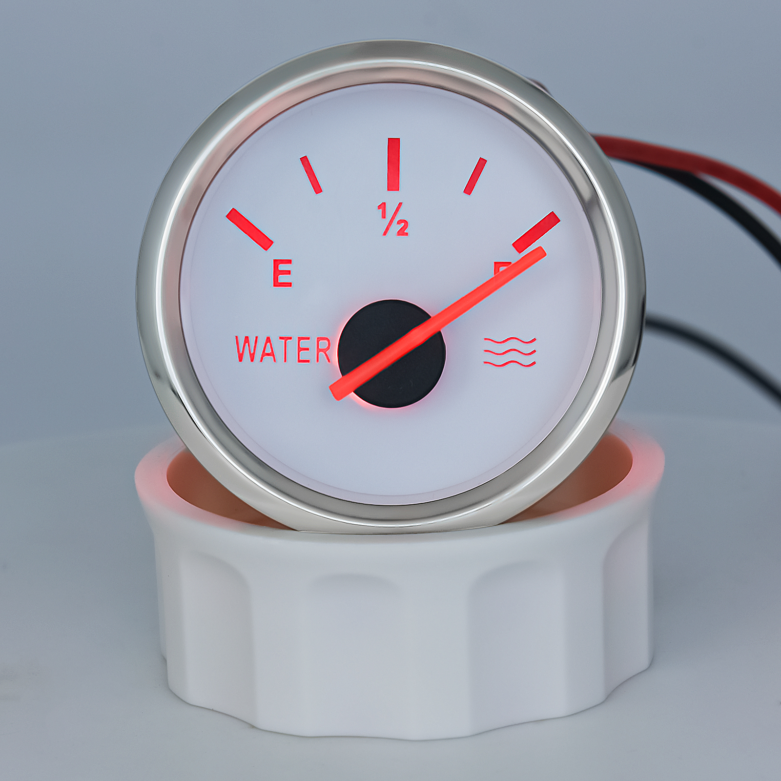 0–190 Ohm Wasserschwimmer-Sensor + Wasserstandsanzeige, rote LED, 52 mm Wassertank, Messgerät, Anzeige für Marine, Auto, Wohnmobil, Wohnmobil, Yacht, 9–32 V