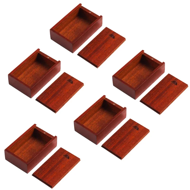 Caja de almacenamiento sin terminar de madera Natural maciza, 5 uds., con tapa deslizante para collar, anillo, caja de , caja de madera decorativa USB para: Rojo