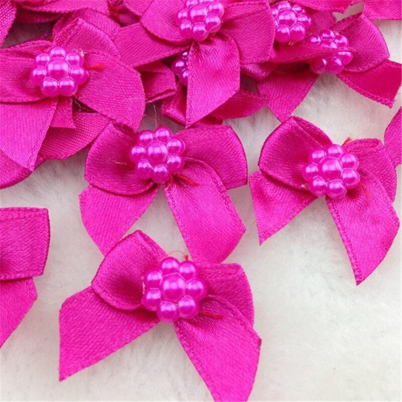 50pcs Mini Satijnen Lint Bloemen Bows Cadeau Craft Wedding Decoratie A262: Fushia