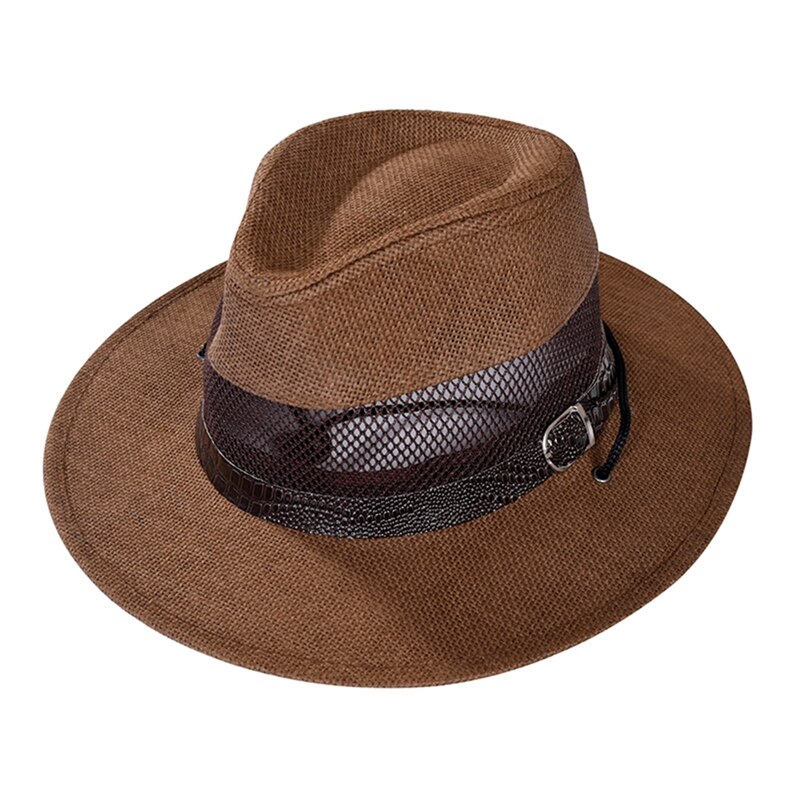 Imixlot Summer Men Straw Cowboy Hat Retro Classic Western England Style Gentleman Bucket Hat with Leather Buckle Decoration: AAB