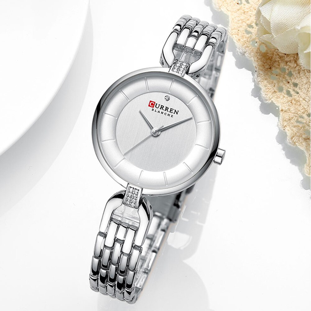 Luxe CURREN Simple Casual Quartz Horloges Vrouwen Zilveren Jurk Horloge Vrouwelijke Klok Dames Horloge met Roestvrij Staal