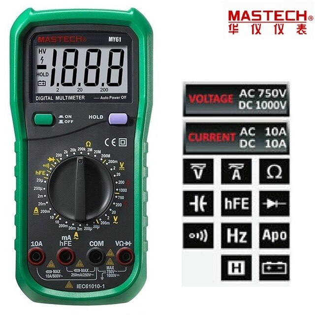 MASTECH MY61 DMM Digital-Multimeter AC/DC Amperemeter Voltmeter Ohmmeter Professionelle w/Kapazität & hFE Test Tester Meter
