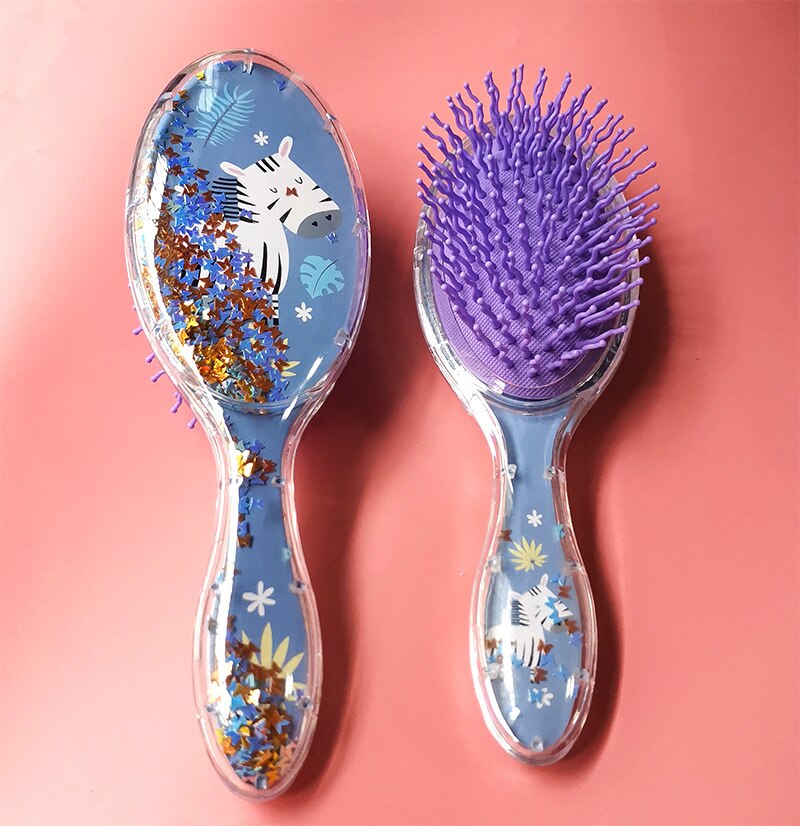 Cartoon Cute Unicorn Animal Sequins Anti-static Hair Brush Massage Comb Shower Wet Detangle Hair Brush Salon Hair Styling Tools: horse