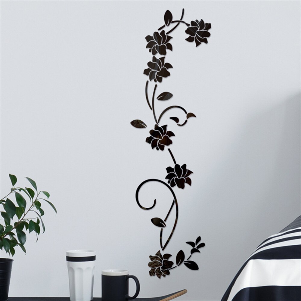 Bauhinia-pegatinas de espejo acrílico para pared, accesorios de decoración para dormitorio, sala de estar, enredadera de flores