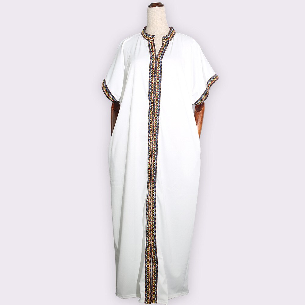 African Dresses For Women Traditional African Long Dress Bazin Africa Clothing Embroidery Dashiki Dress For Lady: white