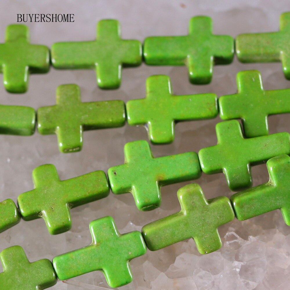 Natural Stone 12x16MM Red Yellow Green Black Orange Blue Pink White Howlite Cross Loose Beads String 15.5inches P466-475