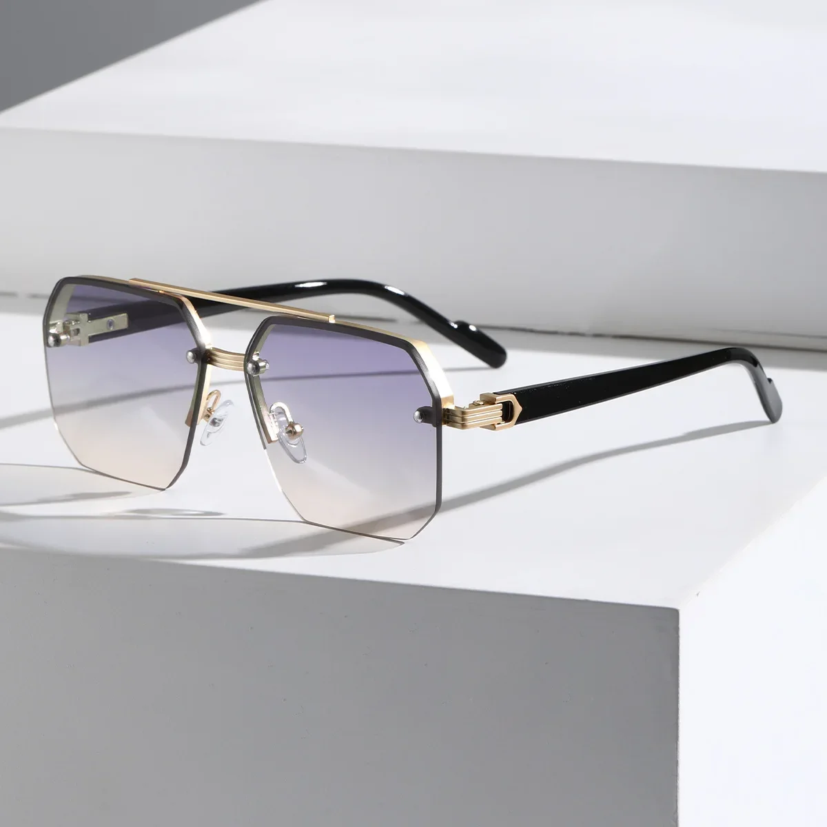 Herren Polarisierte Sonnenbrille aus Aluminium-Magnesium-Legierung, Punk-Sonnenbrille, Doppelbalken, Quadratische Sonnenbrille, UV400 Anglerbrille: Black