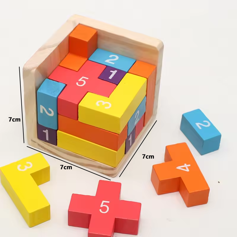 3D-Würfel-Puzzle Luban Ineinandergreifendes kreatives pädagogisches Holzspielzeug Gehirn IQ Geist Frühes Lernspiel für Kinder Buchstabe 54T