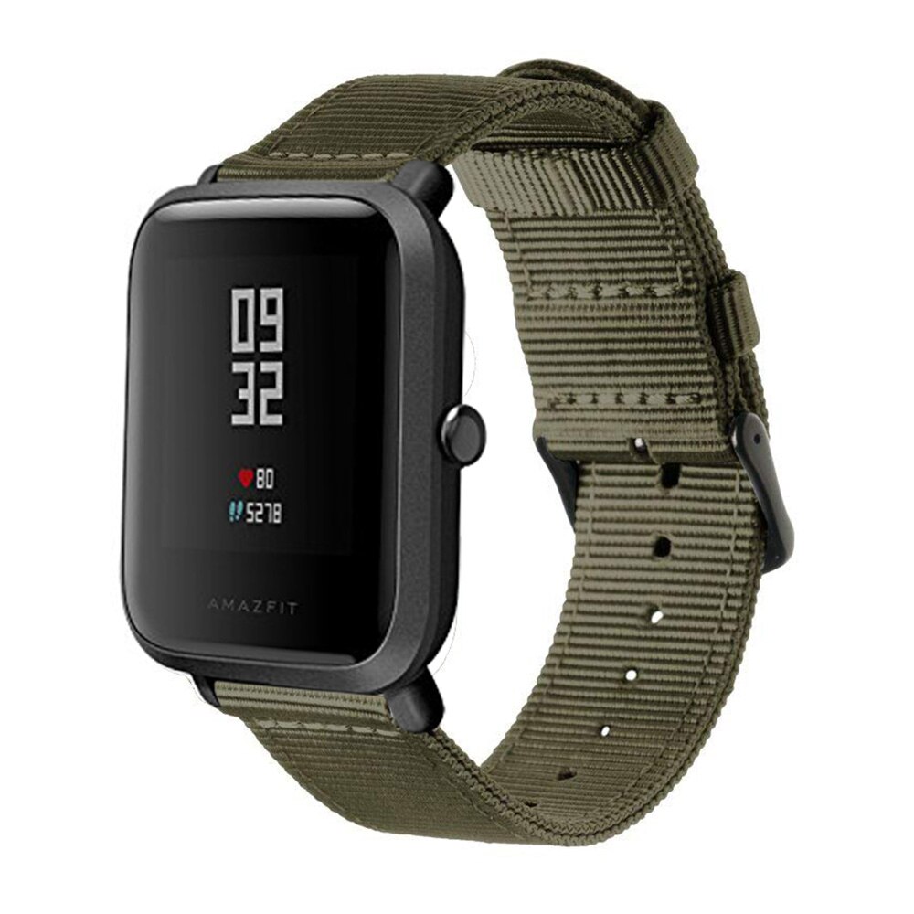 RoYiio 20mm Nylon Horlogeband Voor Amazfit Active 2, Bip 3 Pro, GTS 4 En Meer - Zwart-Groen, Ademend En Verstelbaar