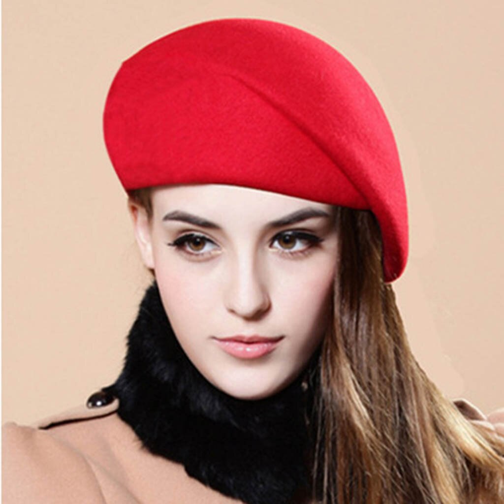 Womail vinter baret lokk vinter varm ull kvinner baret fransk kunstner retro lue lue ski lokk fast hattemaker  #4z: Rød