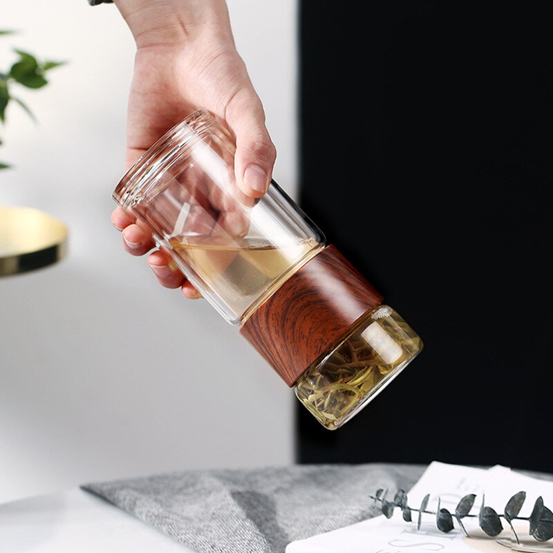 Thee waterfles reis drinkgerei dubbelwandige glazen thee-infuser beker roestvrijstalen filters theefilter bloemen theekopje