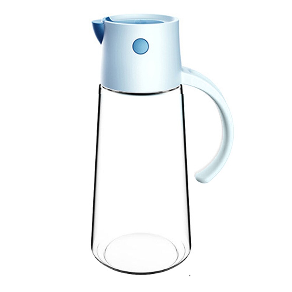 Køkkenglas flip olieflaske dispenser automatisk åbning lukke hjemflasker til olie og eddike honning olivenoliebeholder: Blå 650ml