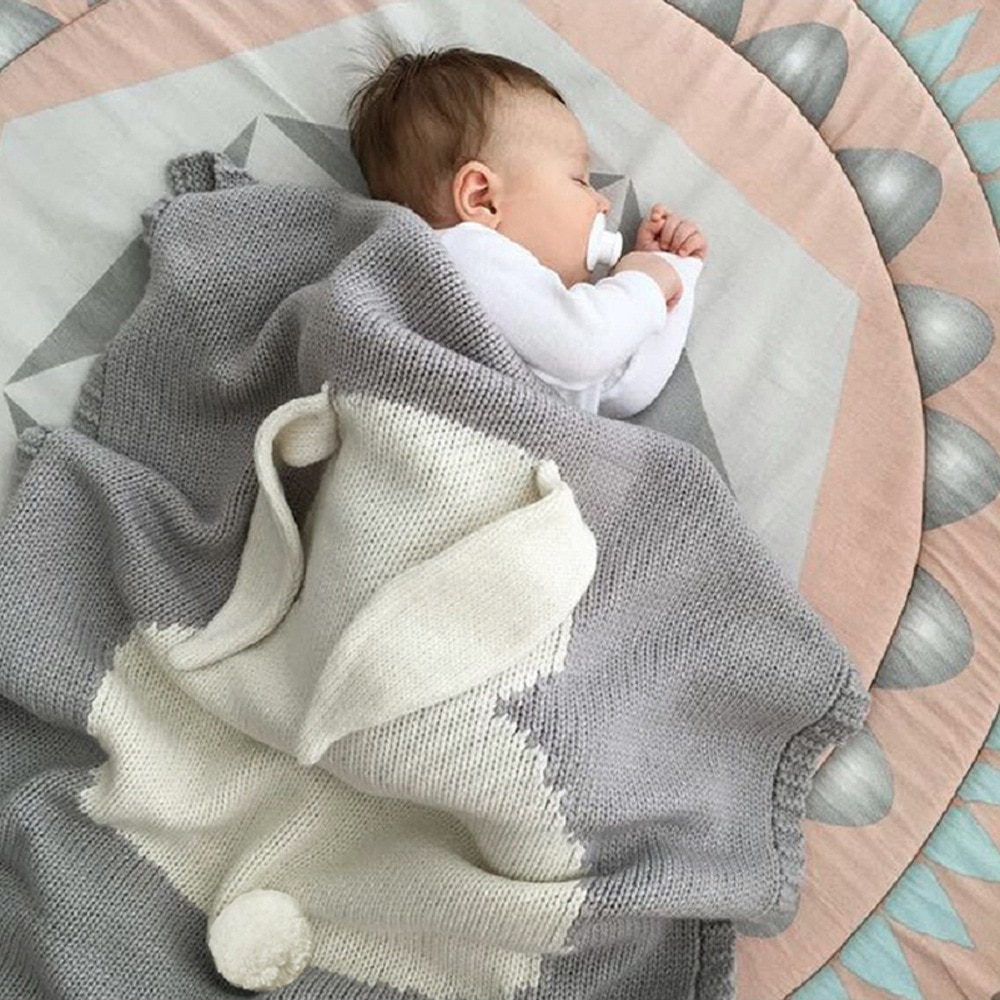 Låt oss göra 1pc babyfiltar linda babysjal stickad filt för spädbarn kanin tecknad rutig spädbarnssängkläder linda