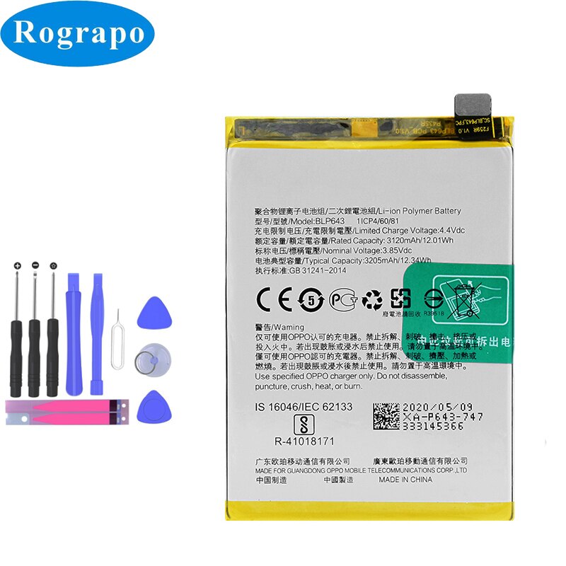 Batterie de téléphone pour OPPO R9S F3 Plus R11S A83T R15 Pro K3 F7 A3 A5S A1K A57, BLP623 BLP643 BLP649 BLP659 BLP661 BLP673: R11S BLP643