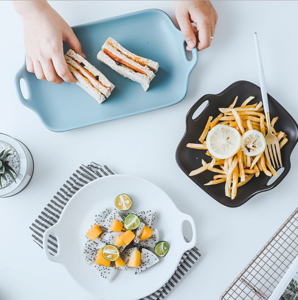 Rektangulär servis keramik tallrik set fat bröd dessert bricka hem frukost tallrikar för köksartiklar
