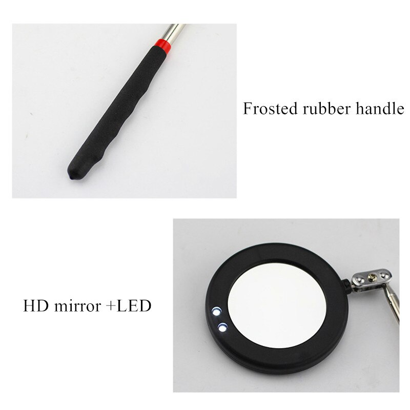 Folding Mirror Universal Endoscope Flaw Detection Tool with 2 LED Light Inspection Mirror 360 Degree Rotating Car Detection Tool