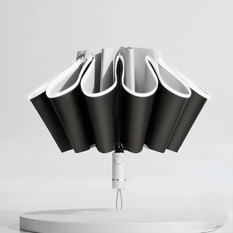 Paraguas totalmente automático para hombre y mujer, sombrilla plegable inversa con rayas reflectantes a prueba de viento y rayos UV: Naranja