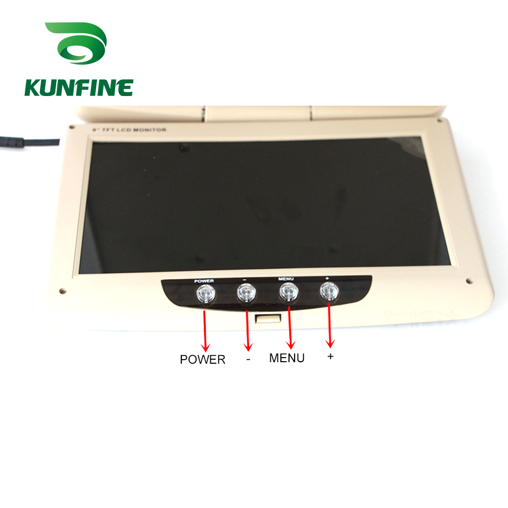 KUNFINE-Monitor de techo para coche, pantalla LCD abatible hacia abajo de 9 pulgadas, vídeo Multimedia, montaje en techo