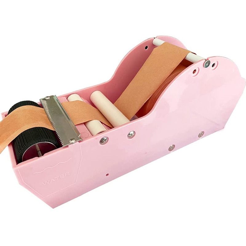 Dispensador de cinta rosa de escritorio, cinta activada por agua, dispensador de cinta activada por agua, sellado
