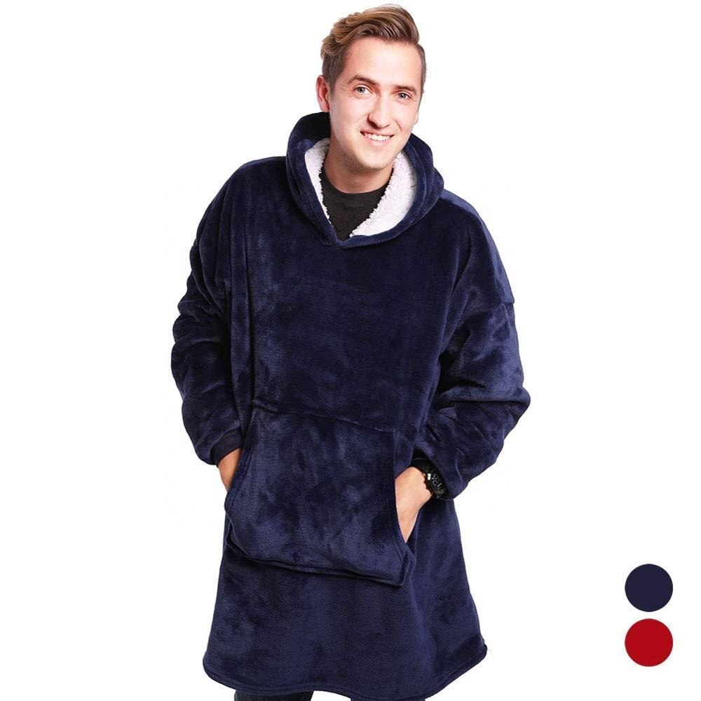 Super Zachte Hoodie Comfy Nachtkleding Wearable Fleece Deken Badjas Klimmen Bergen Picknicks: Blauw