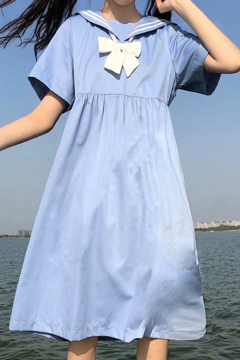 Rok vrouwelijke zomer koreaanse effen dunne lange jurk schooluniform japanse matrozenjurk schooljurk