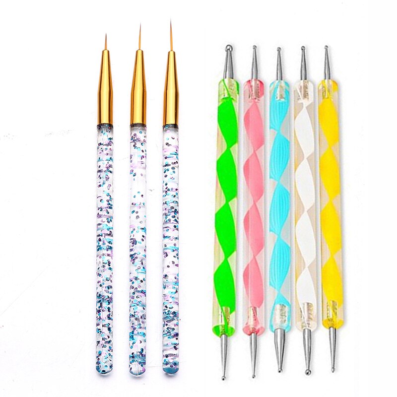 Juego de pinceles para uñas, pluma de doble punta, pincel para difuminado, pintura, Gel acrílico, herramienta de manicura artística: Gris oscuro