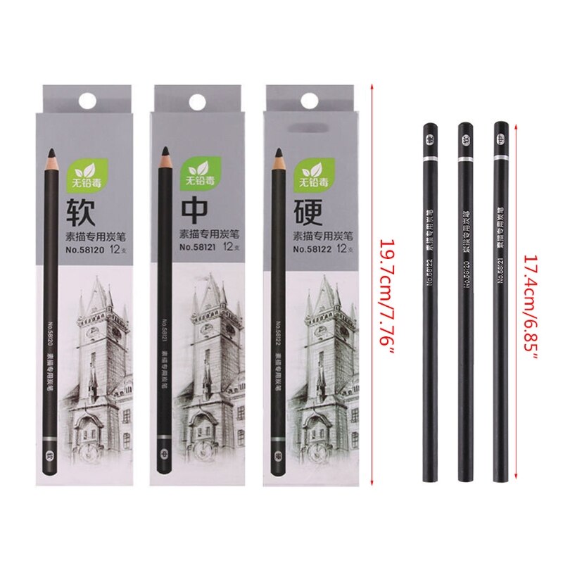 12 Pcs/Set Sketching Charcoal Drawing Pencil Set Wood Art Supplies Sketch Charcoal Pencils Art Painting X3UE