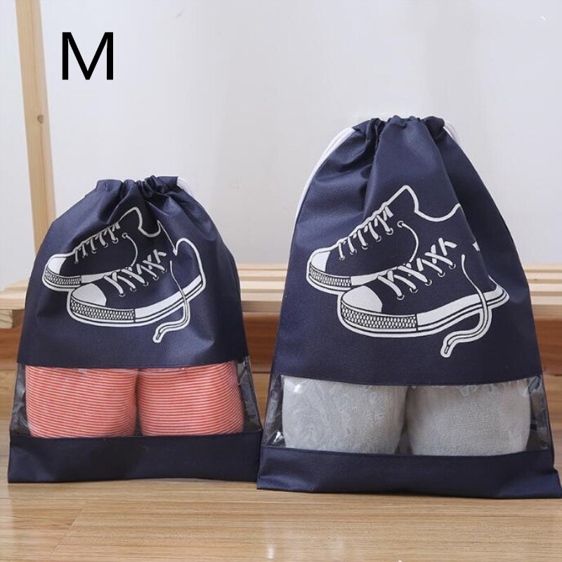 Nyeste vandtætte sko taske pose opbevaring rejsetaske ikke-vævet tøjvask organisator bærbar tote snor taske arrangør dækning: En blå m