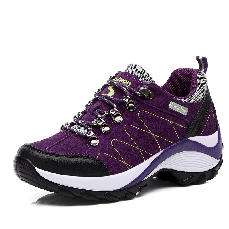 Höhe Zunehmende Frauen Wanderschuhe Große Größe 35-42 Turnschuhe für Frau Lace Up Outdoor Damen Sport Schuhe Gym jogging Trainer: purple walking shoe / 6