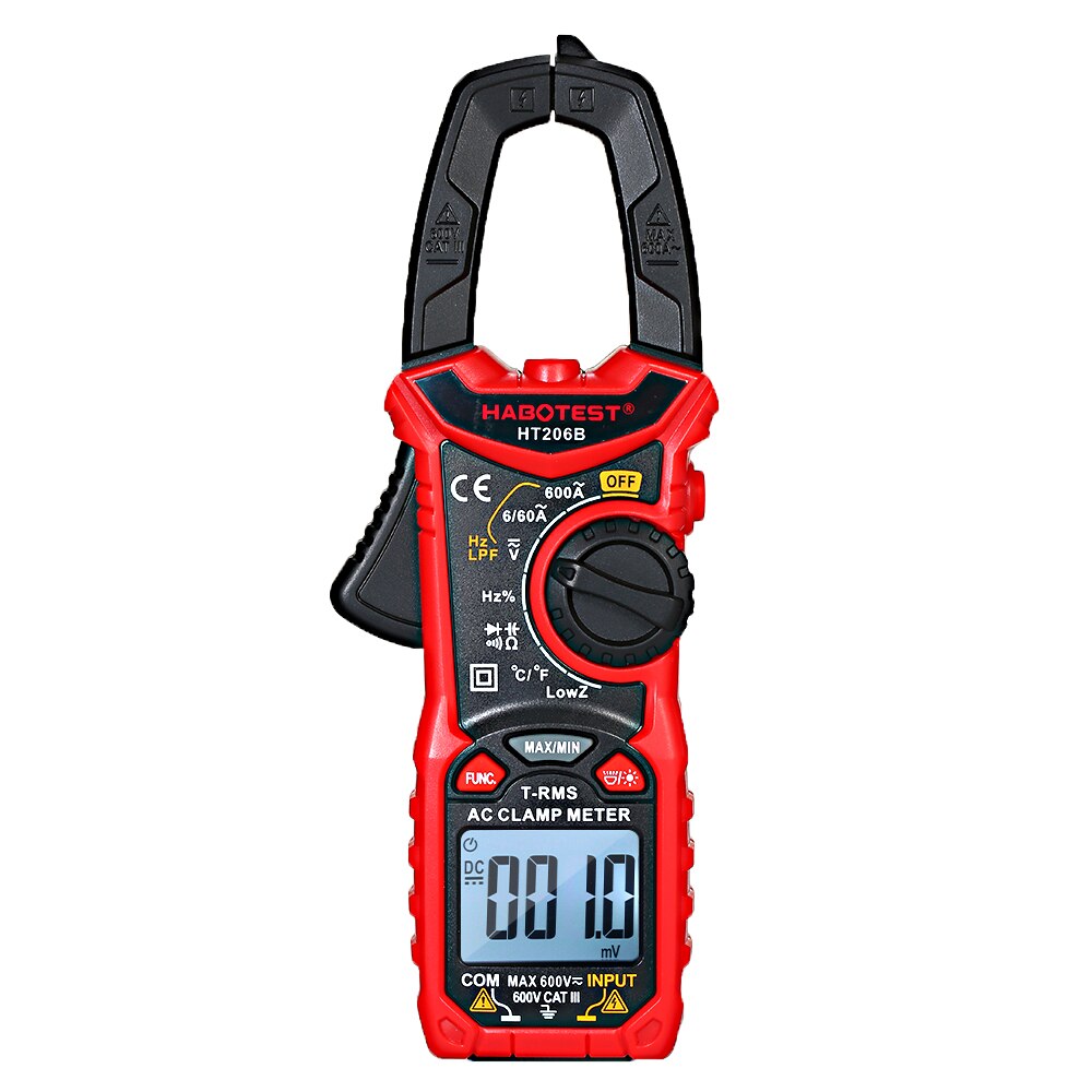 True RMS Mini Digital Clamp Meters AC/DC Current Voltage Auto Range VFC Capacitance Non Contact Multimeter: HT206B