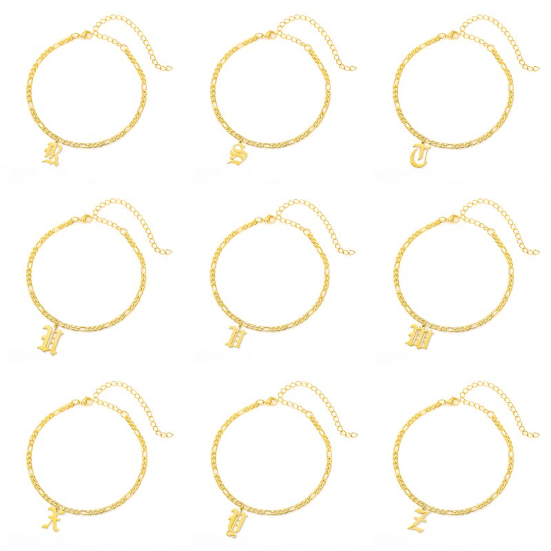 Initial fußkettchen für frauen Gold Kette knapp fußkettchen frauen boho edelstahl fußkettchen alt englisch schrift initialen Knöchel Armbinde: R-Zcontact mich