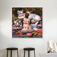 Pintura de diamantes gato bordado diamante cuadro cuadrado completo de diamantes de imitación punto de cruz mosaico animales