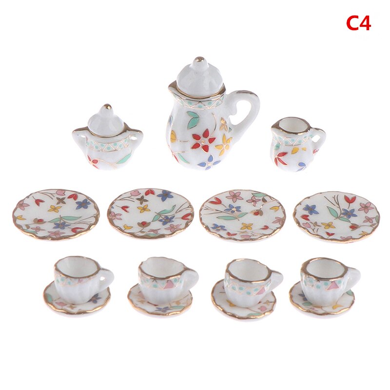 15Pcs 1/12 Doll house Miniature Blue Flower Patten Porcelain Coffee Tea Cups Ceramic Tableware Kitchen Accessories: C 4