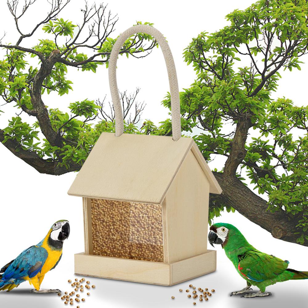 Houten Vogels Huis Feeder Outdoor Houten Vogels Huis Vormige Feeder Voedsel Container Met Hang Touw Voor Tuin Decoratie