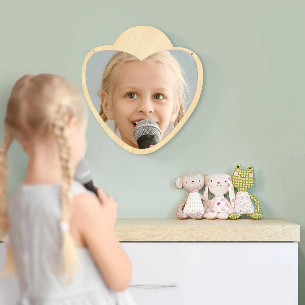 Heart Shaped Acrylic Wall Mirror with Wooden Back Girl Room Decoration Make-up Wall Mirror Valentines Day For Her