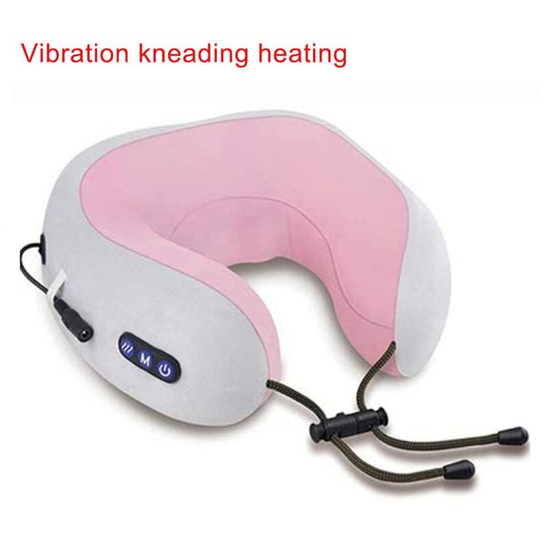 Multifunctional U-shaped pillow massage pillow Electric Neck Massager Portable Shoulder Cervical Massager Travel Home Car Relax: pink 3 buttons