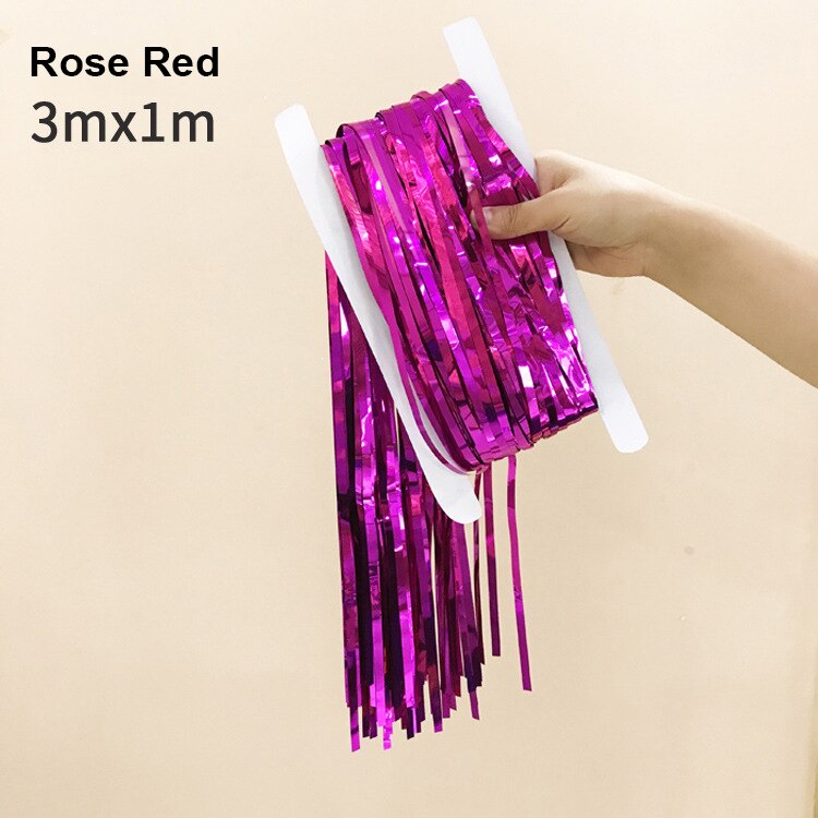 3M Gold Pink Rainbow Sequin Backdrop Foil Fringe Tinsel Curtain Wedding Birthday Party Rain For Decoration PSC55: 3M-Rose Red
