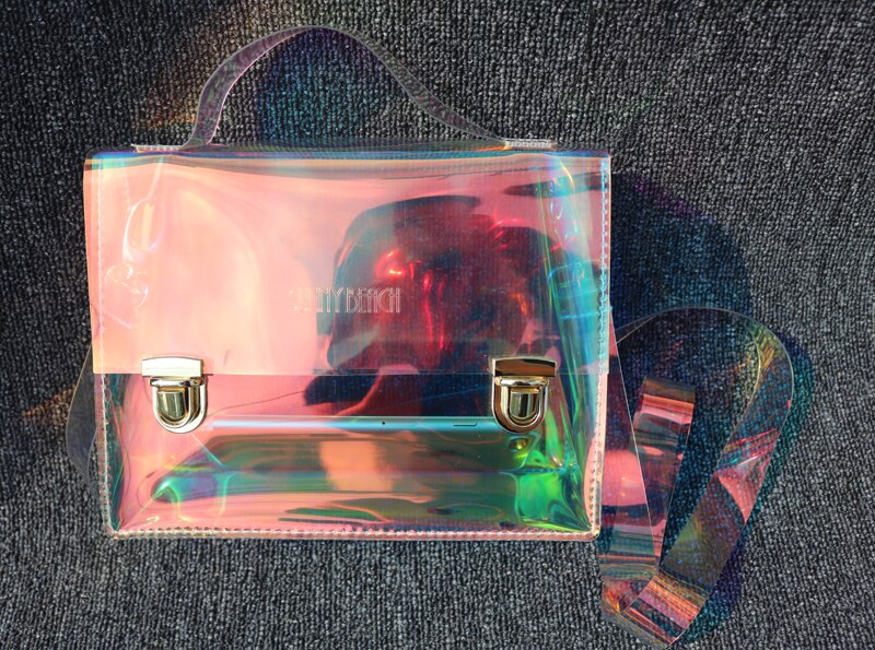 Słoneczny brzeg moda przezroczysty hologram laserowa torba z grubej bawełny kobiet torba holograficzna tornister szkolny PVC przezroczysta torba na plażę