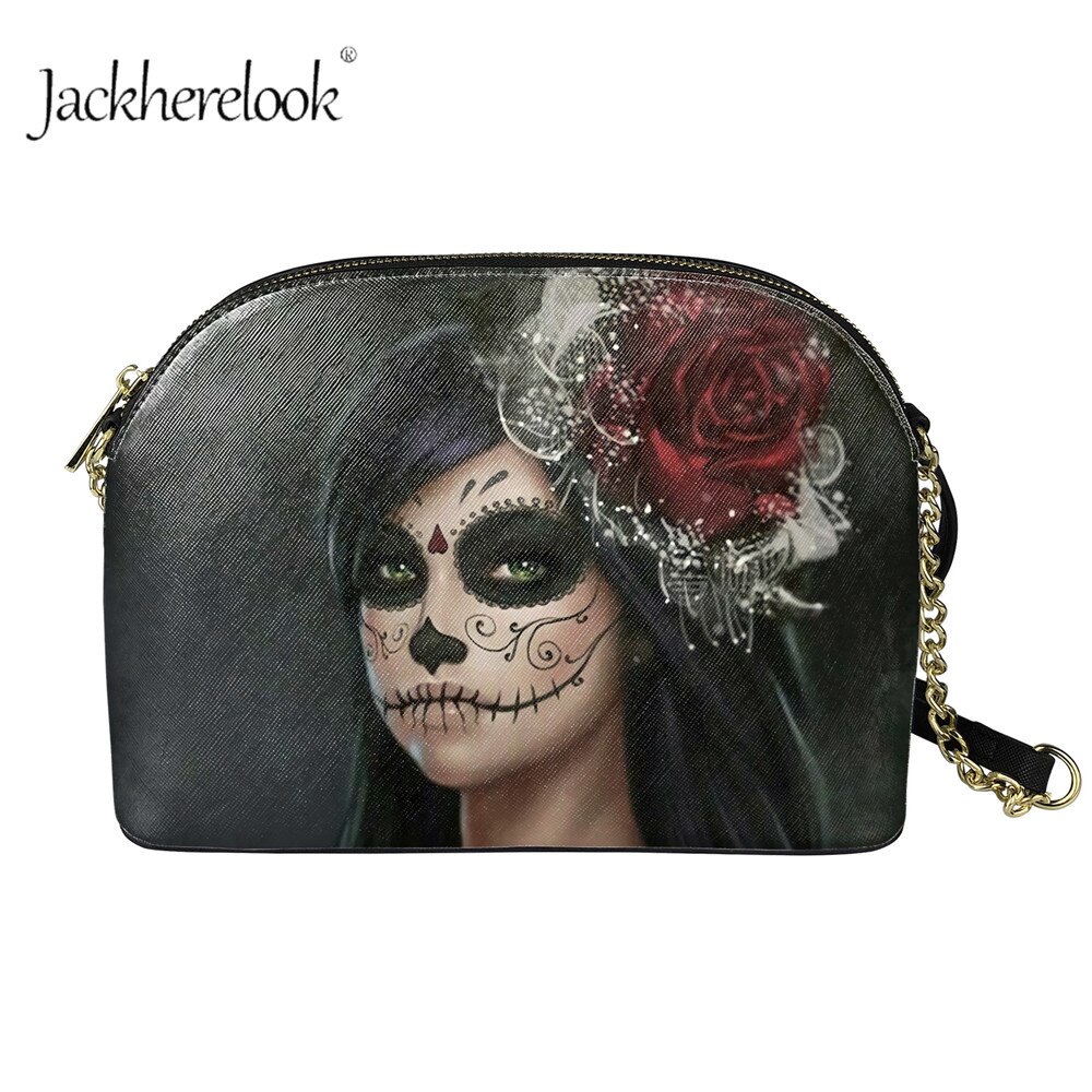 Jackherelook dames mini crossbody handtas met rits, gotisch schedelpatroon, pu leren dames outdoor schoudertas met kettingen: Hqcb 5011 d 49