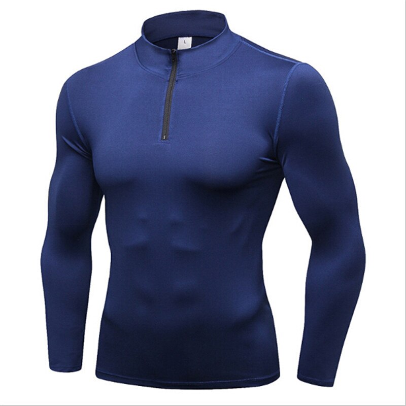 #9004 Otoño Invierno para hombre, deporte, senderismo, Running, entrenamiento térmico, camiseta de manga larga con cuello levantado, Tops, suéteres, 4 colores, S-XXL: S / dark blue