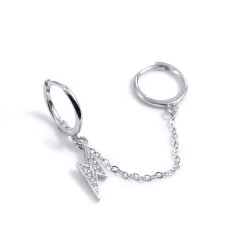 BOAKO-pendientes de aro de doble círculo para mujer, de Plata de Ley 925, Clips de cadena en pendientes, aros de seguridad, anillo colgante de circonita relámpago, joyería para mujer, 1 unidad: 2