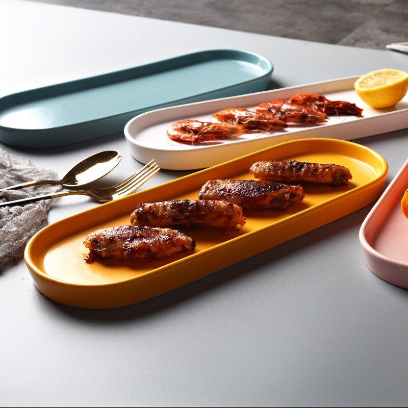 Nordisk kortfattet ellipsebrett rektangel tallerken japansk sushi snackdisk matte gul hvit rosa tallerken tykke tallerkener fast kakeskive