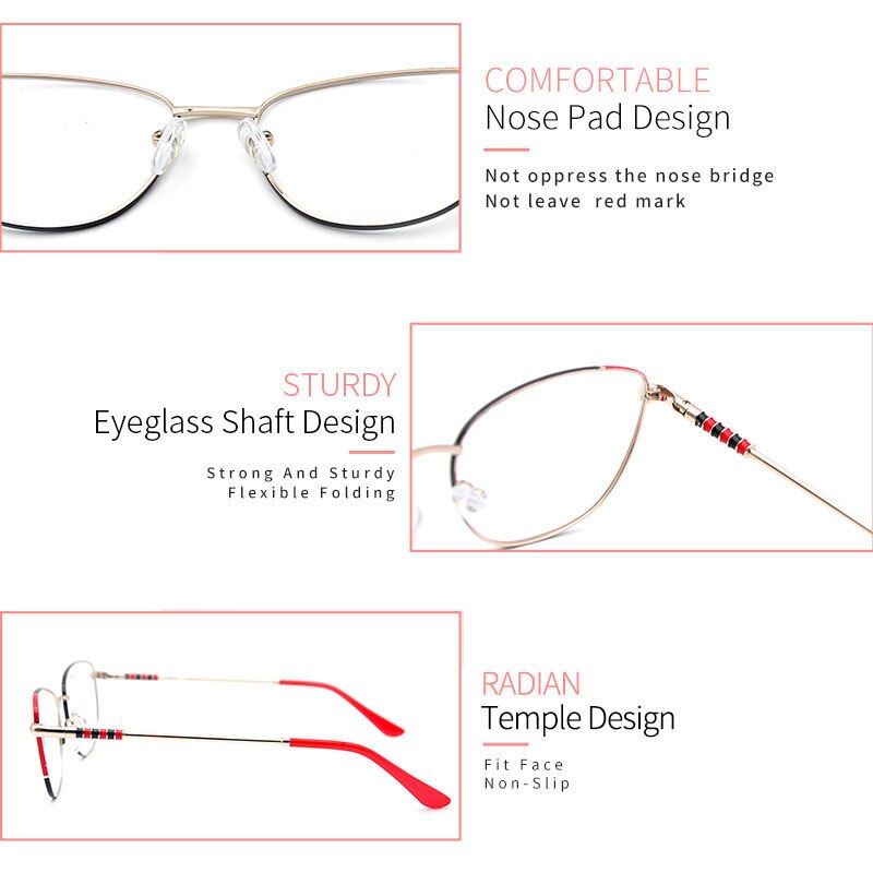 LUCIDIE Female Clear Lens Glasses Frame Women Metal Cat Eye Eyeglasses Oversized Frame Myopia Eyeglasses