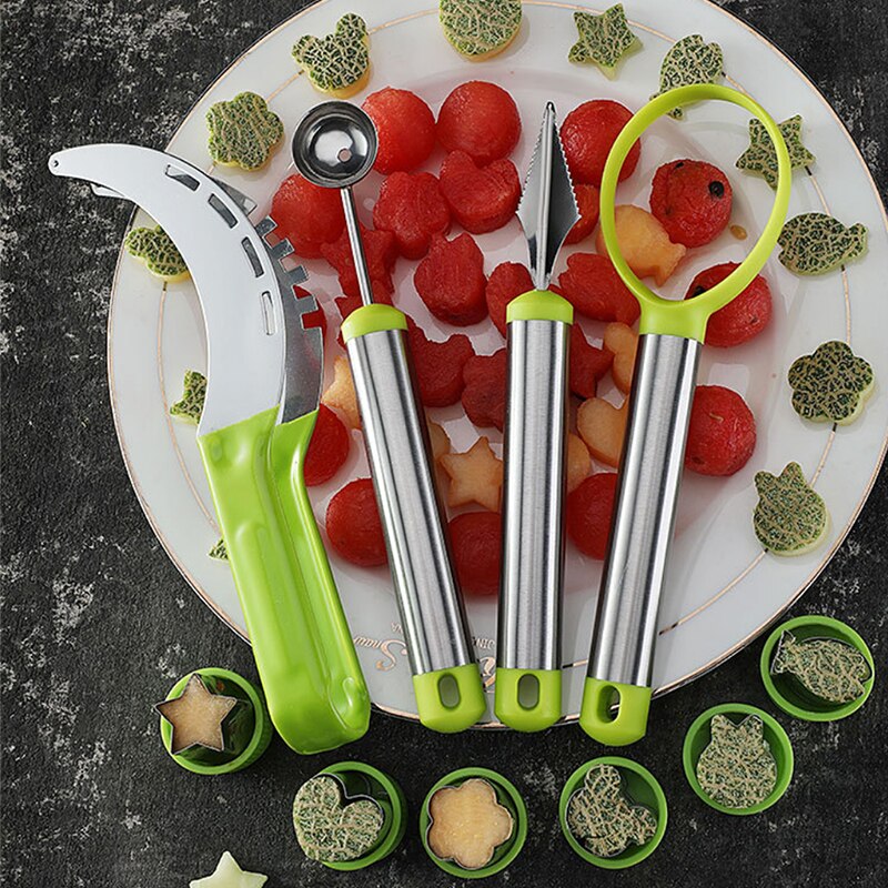 Stainless steel fruit ball digger set watermelon spoon platter tool cut flower artifact set carving knife watermelon cut
