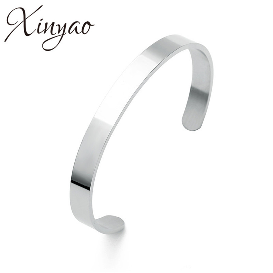 XINYAO 4mm 8mm Width Surface Blank Cuff Bracelet Bangles For Women Men Silver Color Stainless Steel Open Bangle Viking Jewelry: Steel 8mm Width